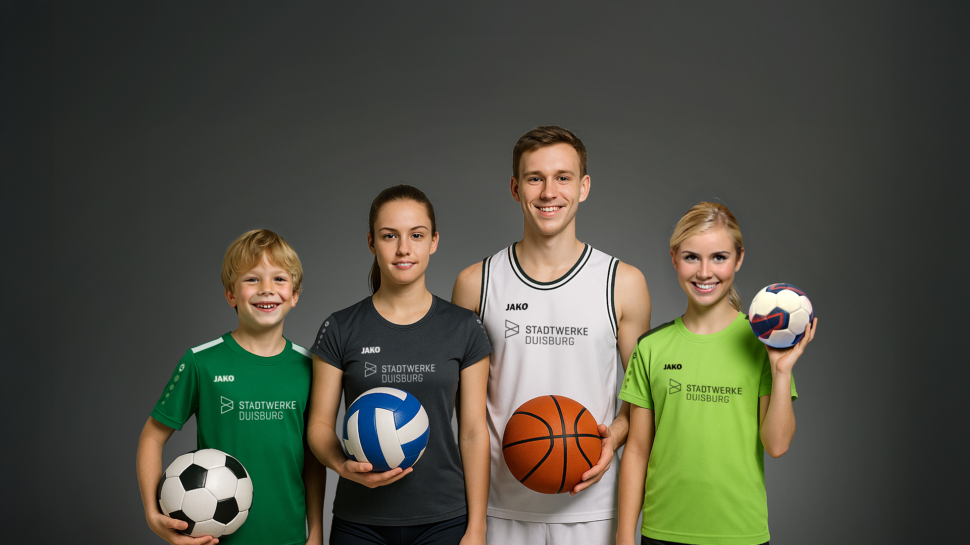 Jugendliche in unterschiedlichen Sporttrikots (KI-generiert)