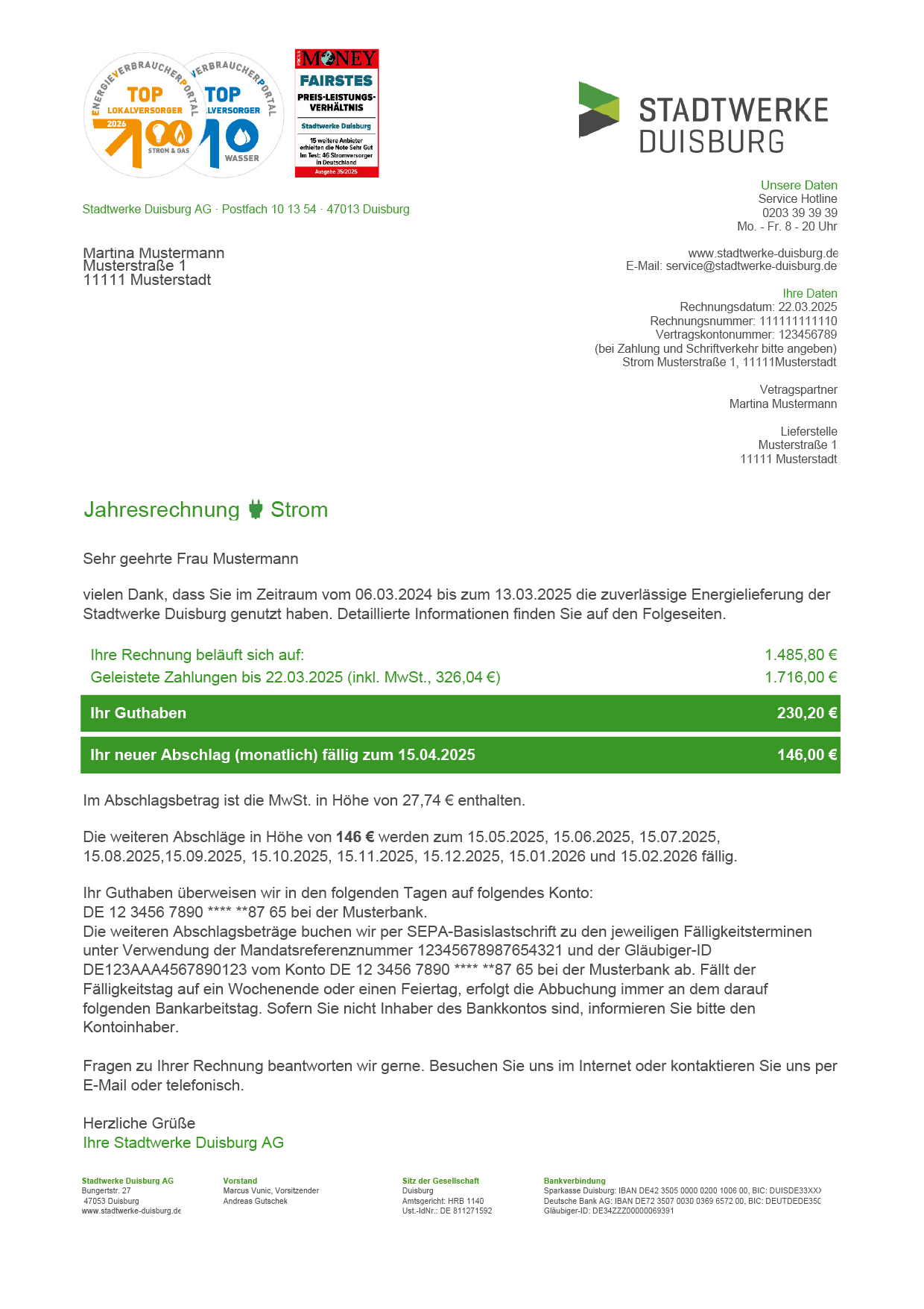 Beispielrechnung einer Stromrechnung