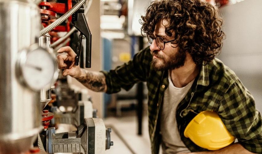 Mann prüft Einstellungen an Armatur